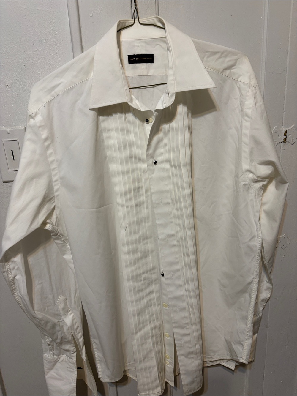 Hart Schaffner Marx White Pleated Front Dress Shirt